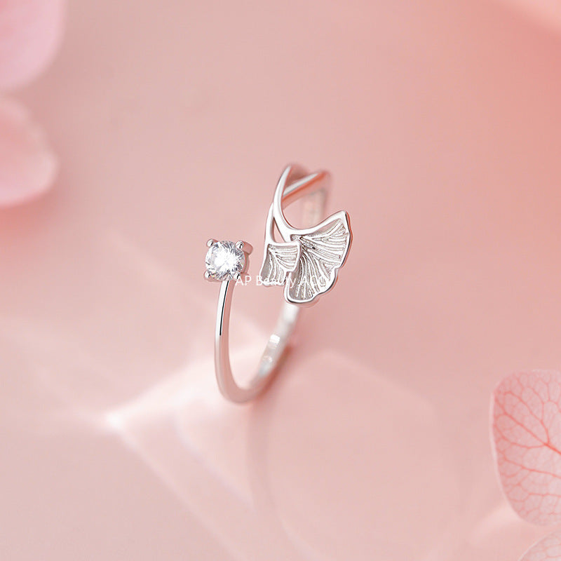 B관 - 925 실버 은행잎 플라워 큐빅 오픈형 반지 [YC3430R_1] 25.11-2