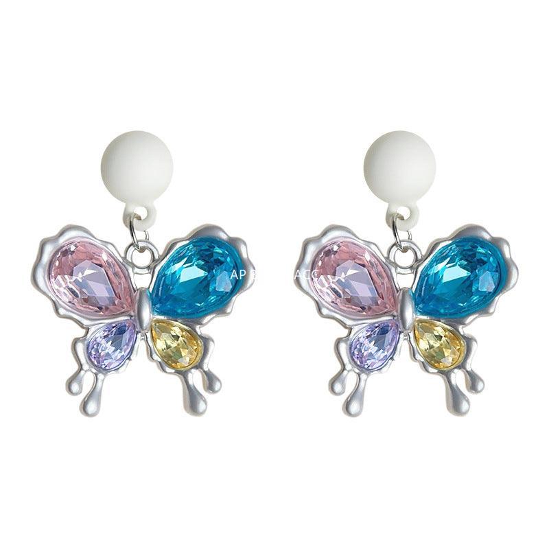 C관 - 봄 여름 유리 크리스탈 컬러 버터플라이 은침 귀걸이 [3653] 24.03-4