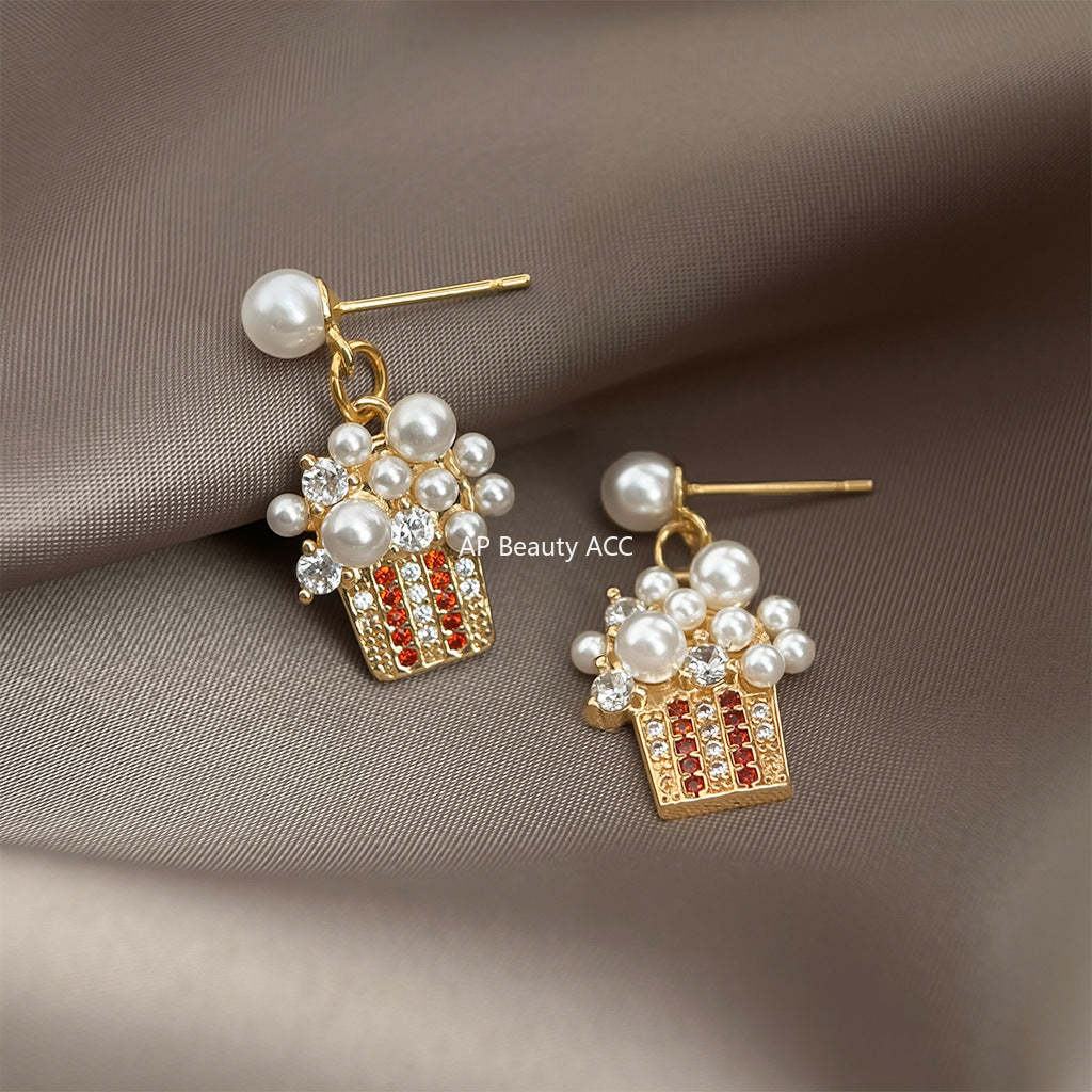 C관 - 큐빅 아이스크림 디자인 14K 도금 은침 귀걸이 [5742] 25.03-3