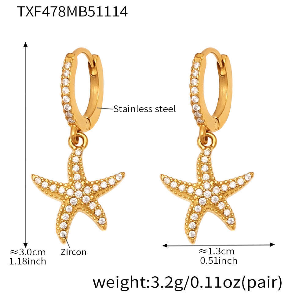 D관 - 스테인리스 스틸 불가사리 큐빅 펜던트 귀걸이 목걸이 팔찌 발찌 [TXP478] 25.11-4