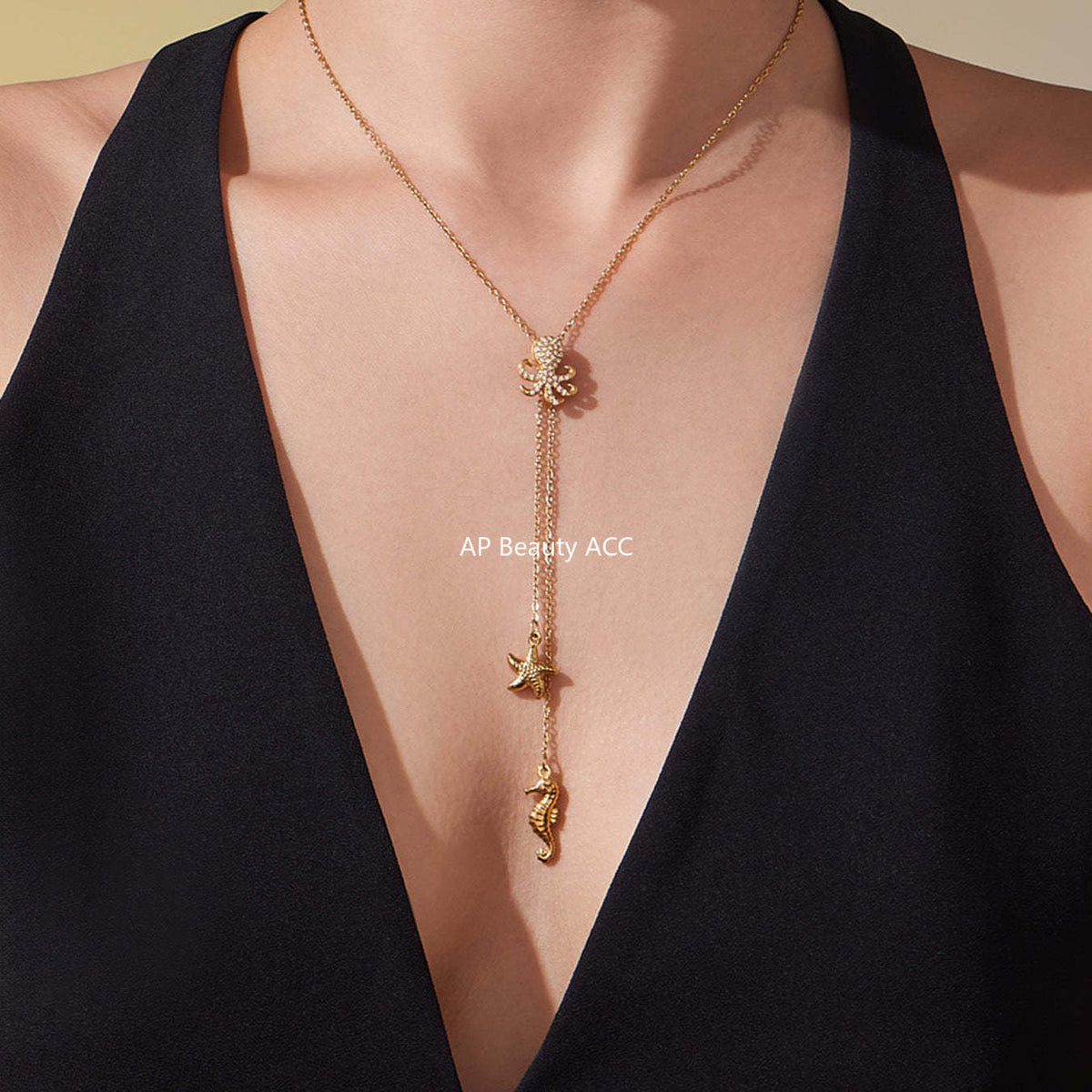 D관 - 스테인리스 스틸 큐빅 문어 불가사리 펜던트 슬라이드 목걸이 [P1321] 25.10-4