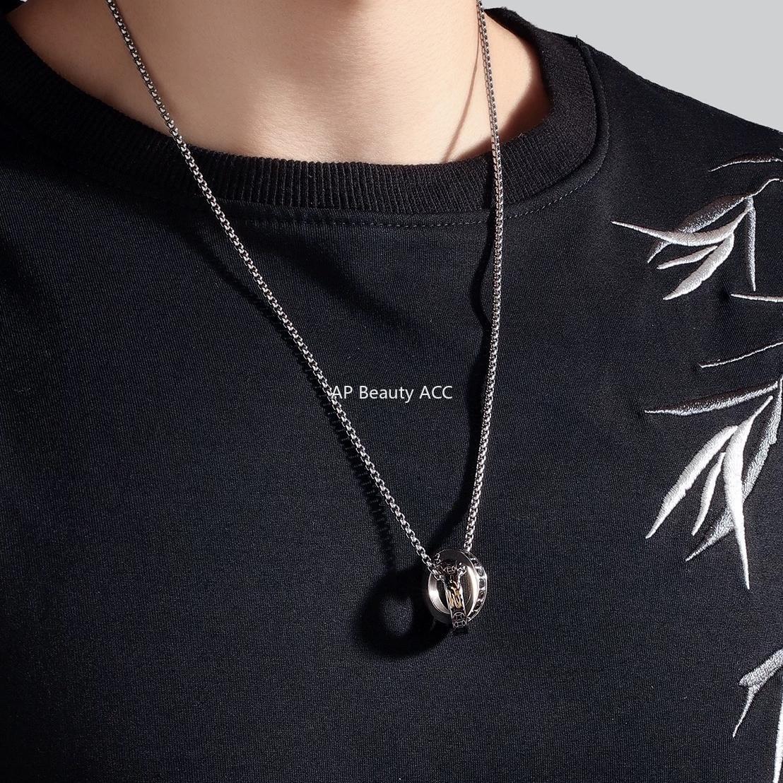 G관 - 이중 링 큐빅 디자인 펜던트 남성용 목걸이 [X1210] 25.10-3