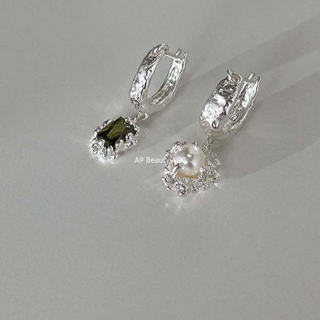 A관 - 925 은침 큐빅 진주 언밸런스 후프 귀걸이 [EH-4120] 25.10-5