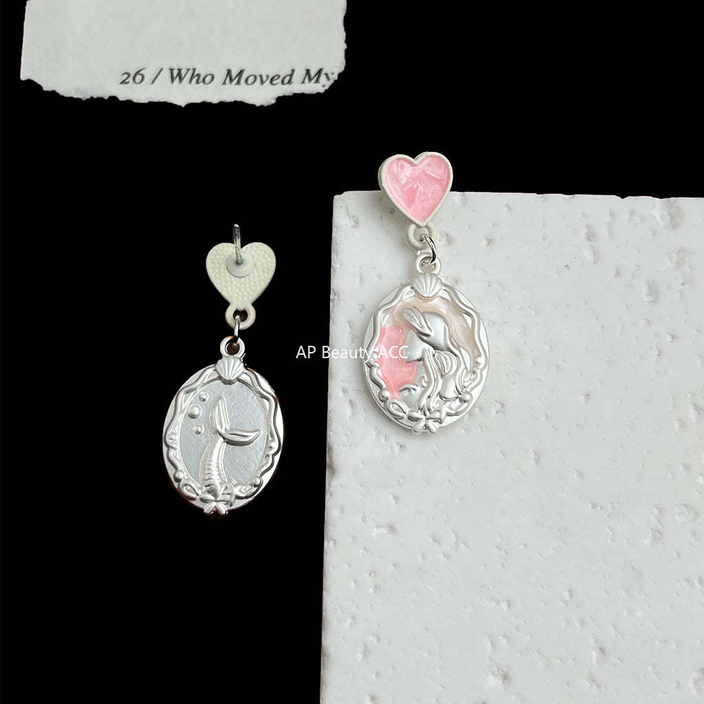 C관 - 핑크 컬러 오일코팅 미인 초상화 귀걸이 [5575] 25.02-3