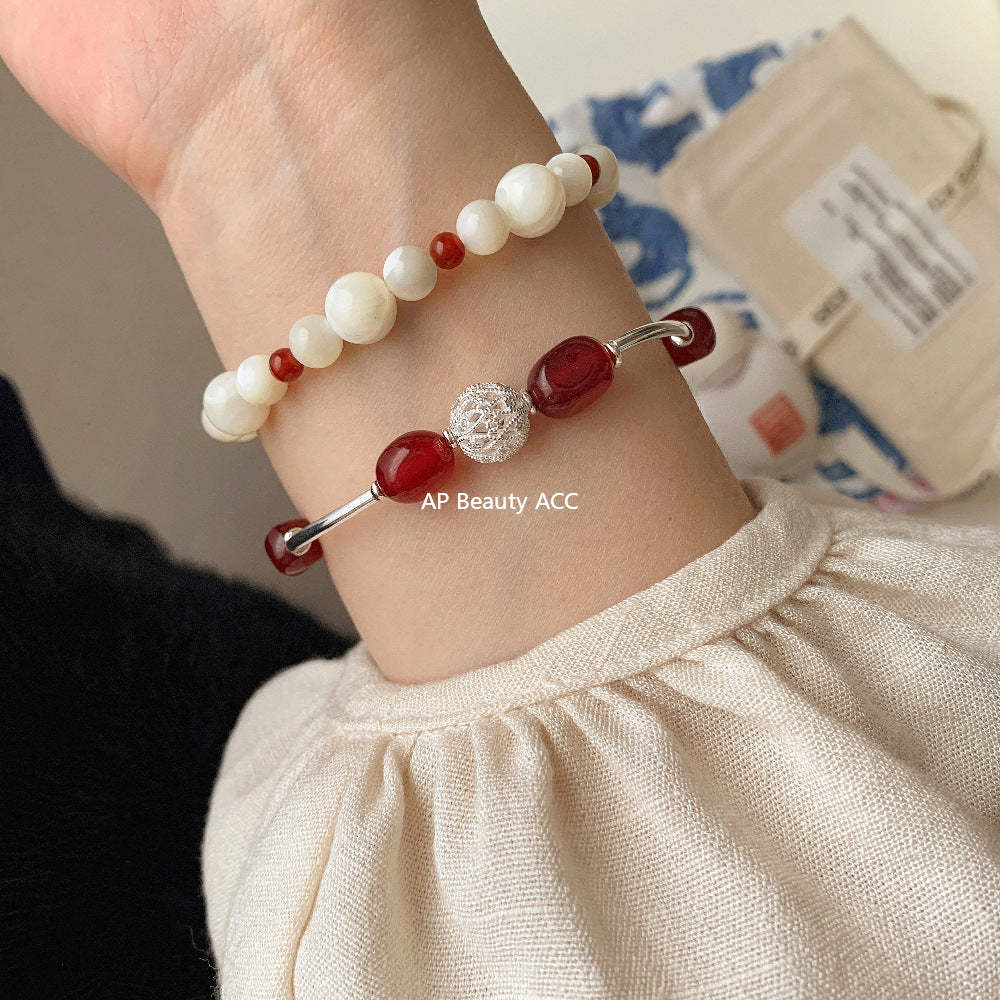 A관 - 레드 마노 칼세도니 비즈 925 실버 팔찌 [1517-1518] 25.11-3