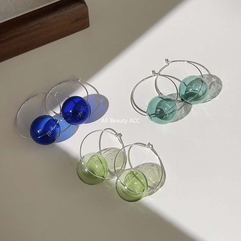 C관 - 미니멀리즘 꿈의 디자인 투명 유리 공 귀걸이 [3732-3734] 24.04-1