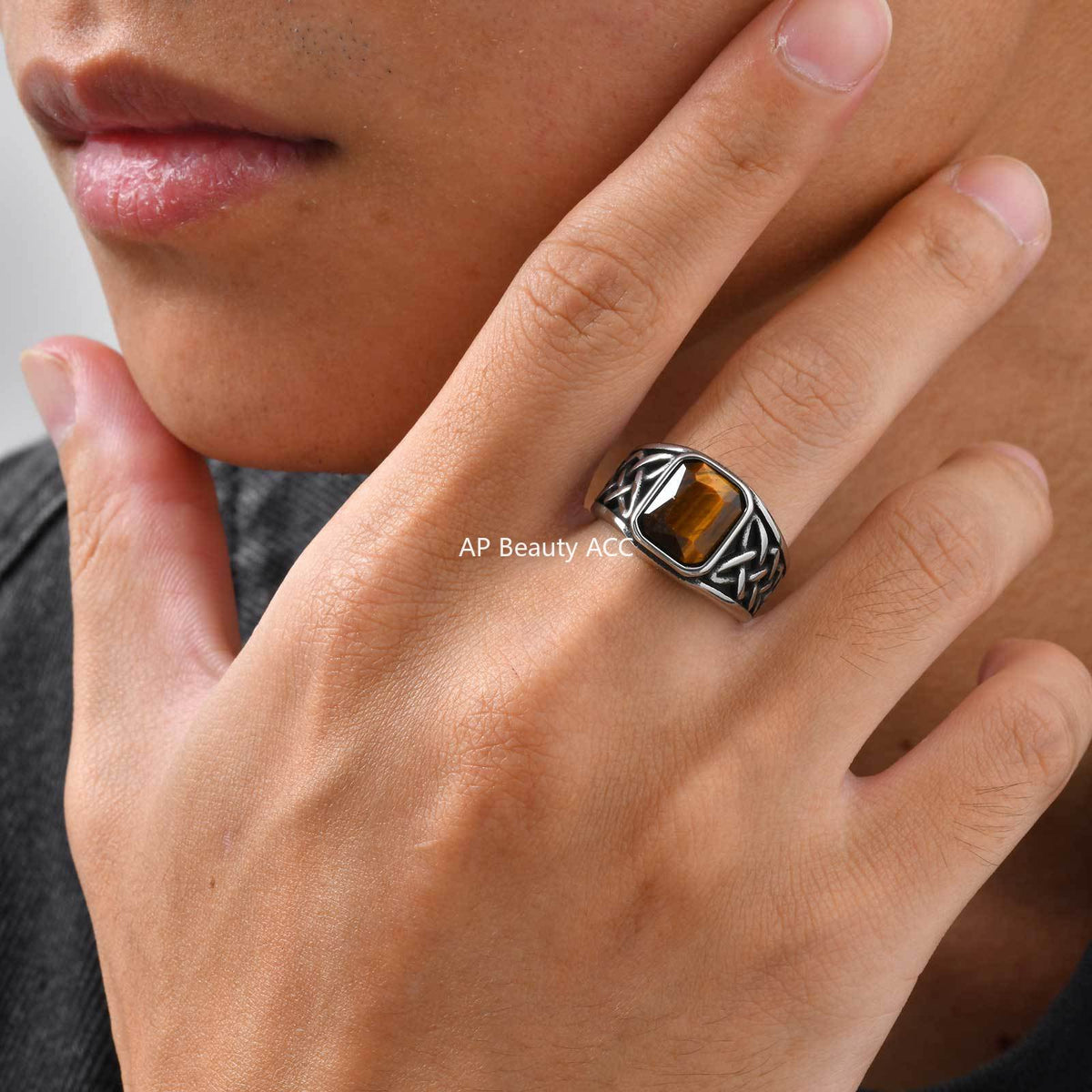 G관 - 사각 터키석 호안석 스테인리스 스틸 반지 [RC-605] 25.12-2