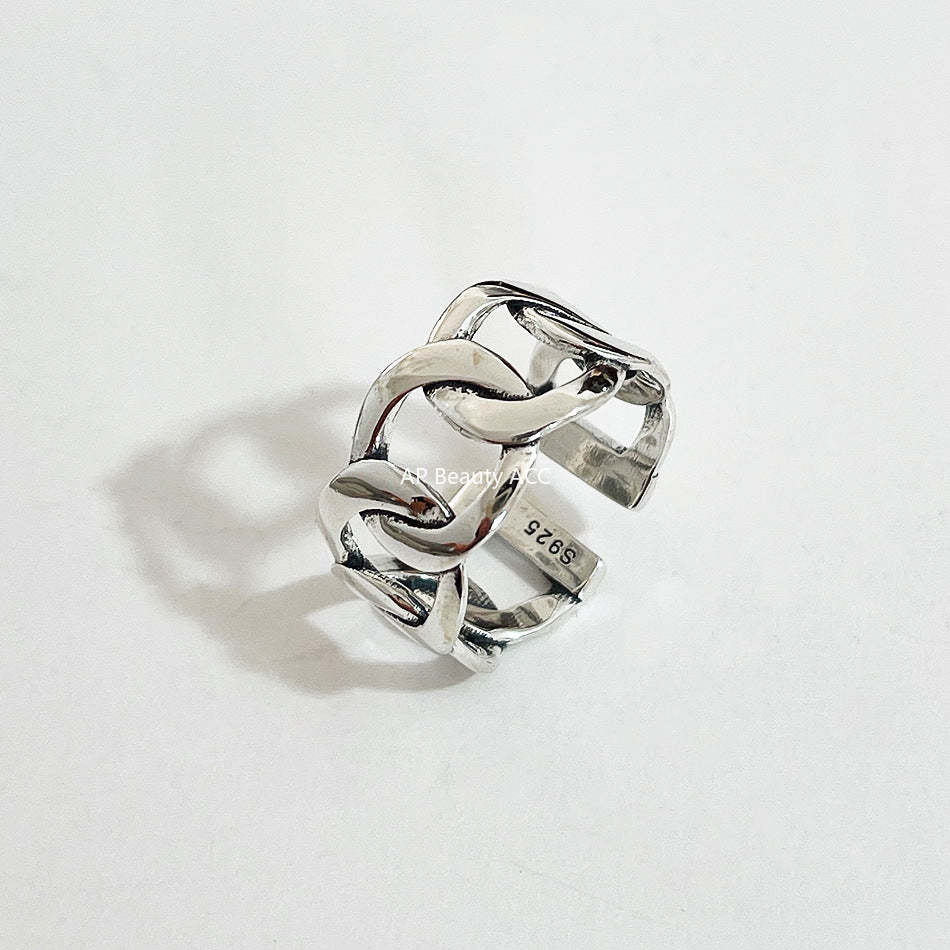 F관 - 925 실버 볼드 체인 오픈형 반지 [J549] 25.12-2