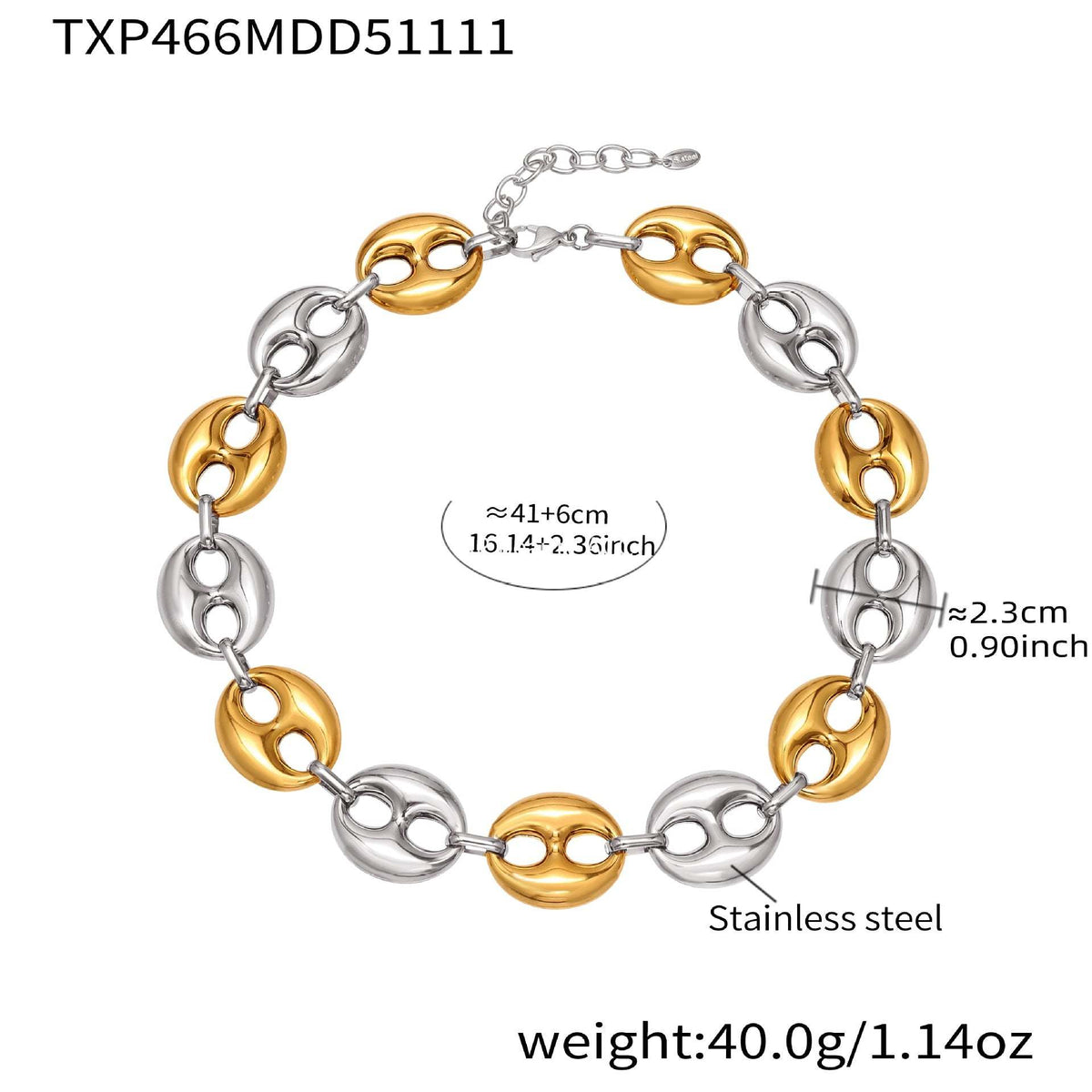 D관 - 타원형 돼지코 모양 체인 18K 도금 스테인리스 목걸이 팔찌 [TXP466] 25.11-3