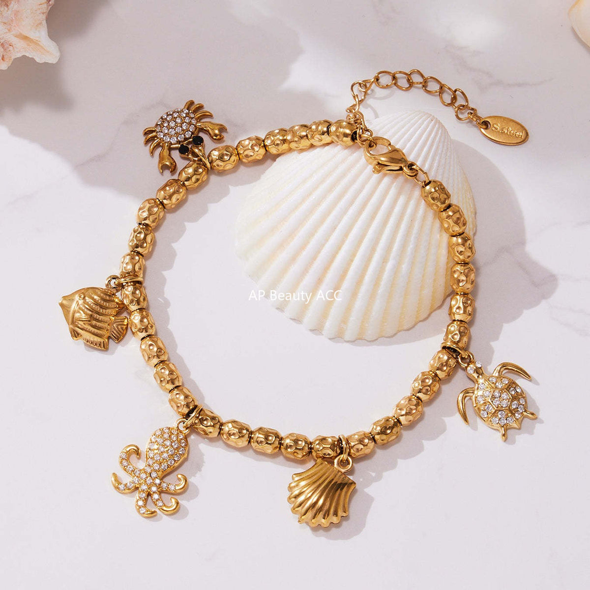 D관 - 스테인리스 18K 도금 큐빅 해마 멀티 펜던트 팔찌 [E693-E694-E695] 25.10-5