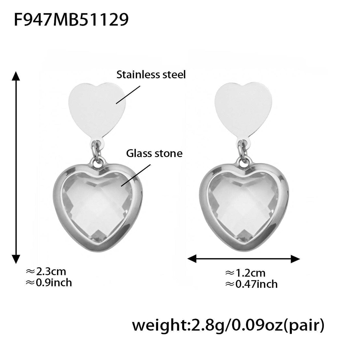 D관 - 스테인리스 스틸 하트 글라스 스톤 큐빅 18K도금 귀걸이 목걸이 [TXF507] 25.12-1