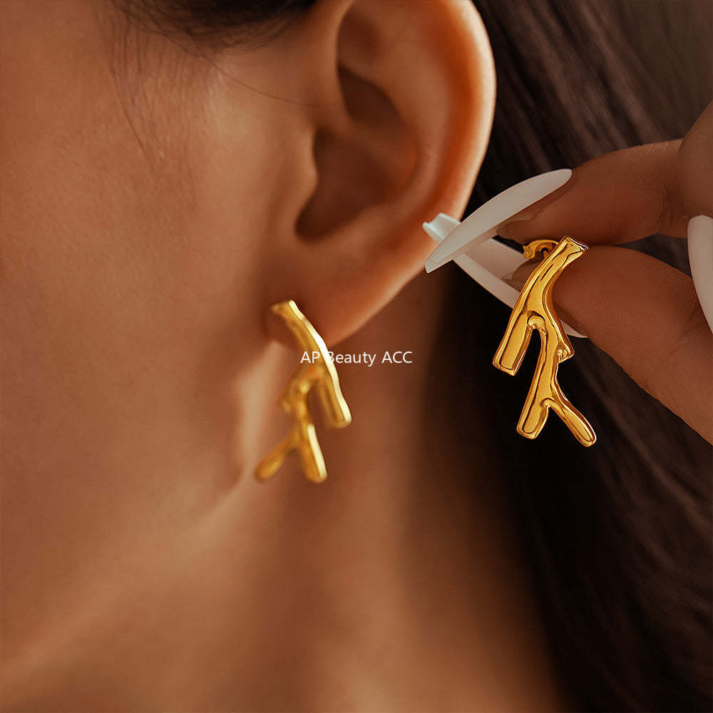 D관 - 생명 나무 가지 비정형 변색 방지 스테인리스 스틸 PVD 18K 도금 귀걸이 [F1670-F1674] 24.11-1