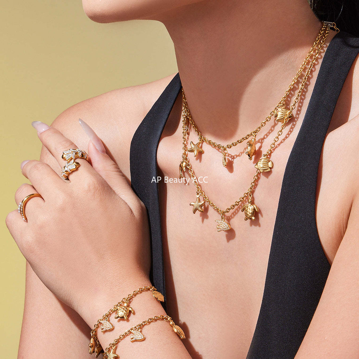 D관 - 18K 도금 스테인리스 스틸 해양생물 큐빅 펜던트 목걸이 팔찌 [TXP445] 25.10-4