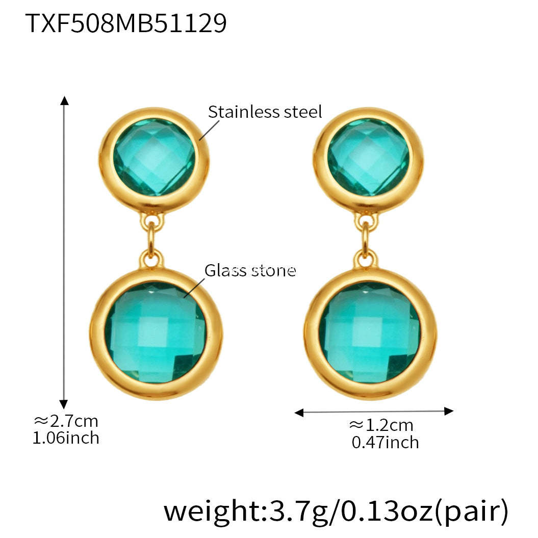 D관 - 스테인리스 스틸 풀 큐빅 글라스 스톤 18K도금 팔찌 귀걸이 [TXE508] 25.12-1
