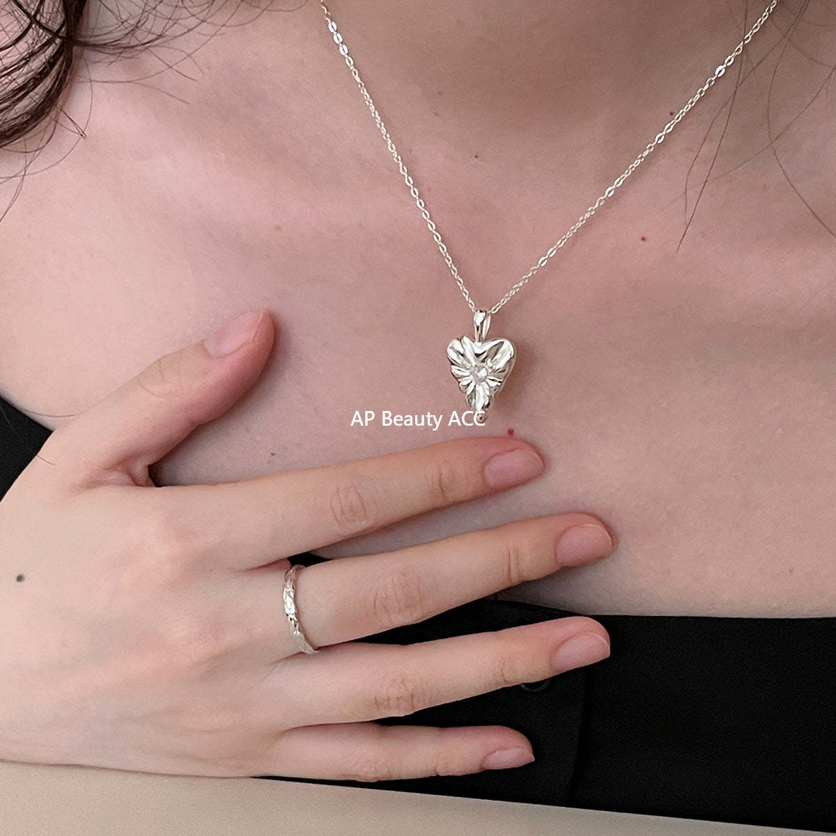 A관 - 925 실버 하트 웨이브 큐빅 펜던트 목걸이 [XL-1204] 25.10-1