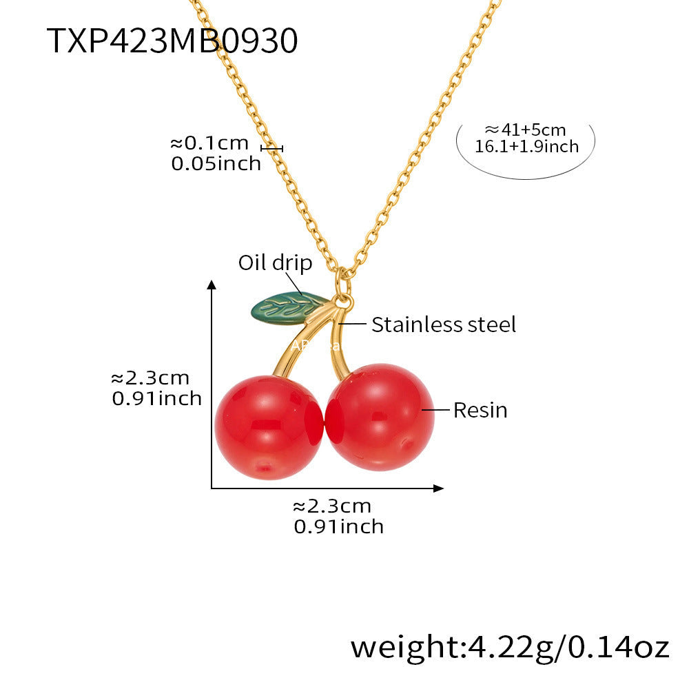 D관 - 스테인리스 스틸 체리 과일 펜던트 목걸이 귀걸이 [TXP423-TXF423] 25.10-2