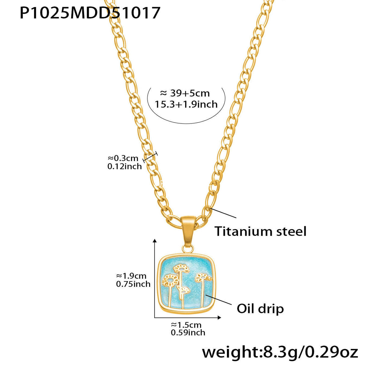 D관 - 18K 도금 스테인리스 스틸 큐빅 자물쇠 스퀘어 펜던트 목걸이 [P1322] 25.10-4