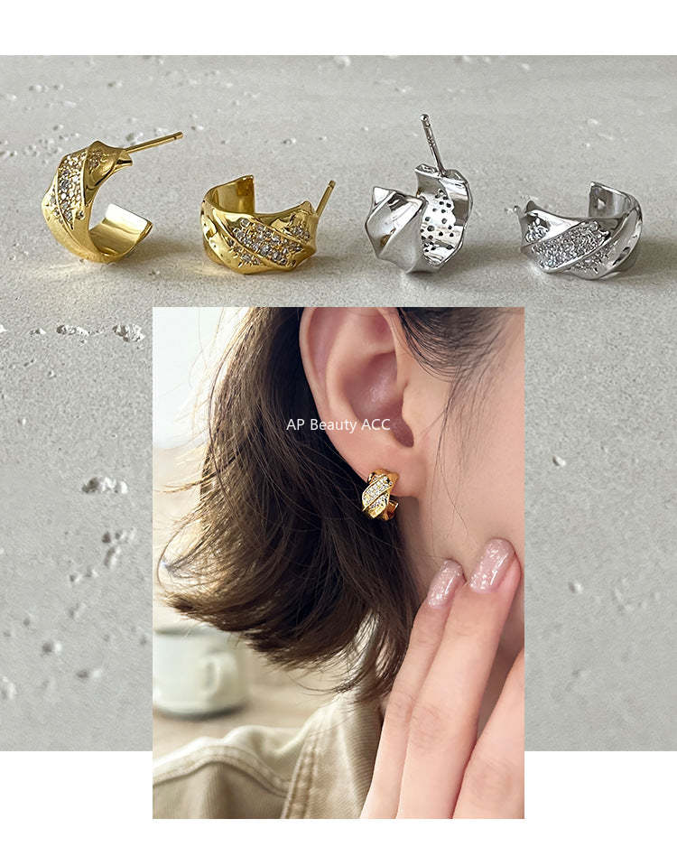 A관 - 큐빅 반원형 925 은침 스터드 귀걸이 [EH-4282] 25.12-1