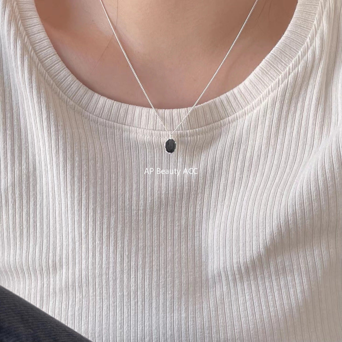 F관 - 925 실버 블랙 원형 큐빅 펜던트 목걸이 [B1083] 25.11-2