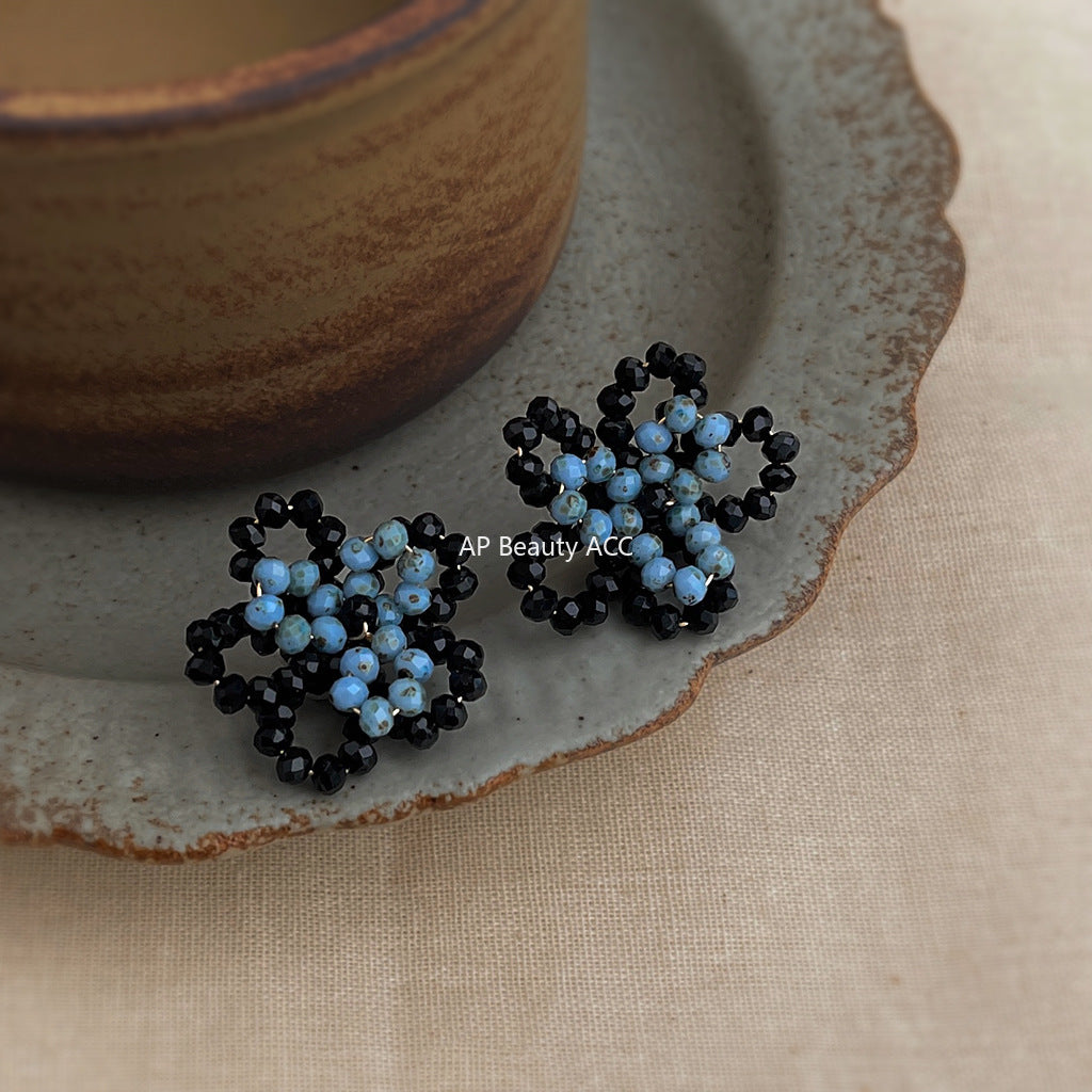 C관 - 925 은침 핸드메이드 비즈 플라워 귀걸이 [6861] 25.10-1