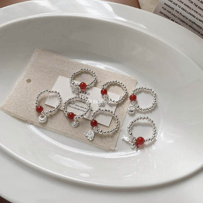 A관 - 미니 펜던트 홍마노 925 실버 비즈 반지 [1520-1527] 25.11-3