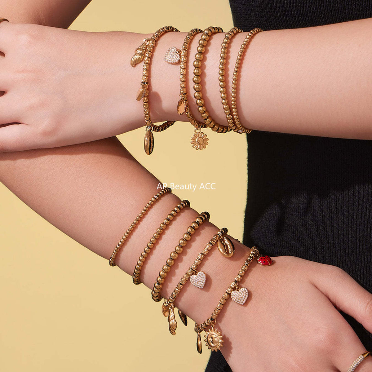 D관 - 스테인리스 18K 도금 하트 멀티 펜던트 스틸 비즈 팔찌 [E696-E697-E698] 25.10-5