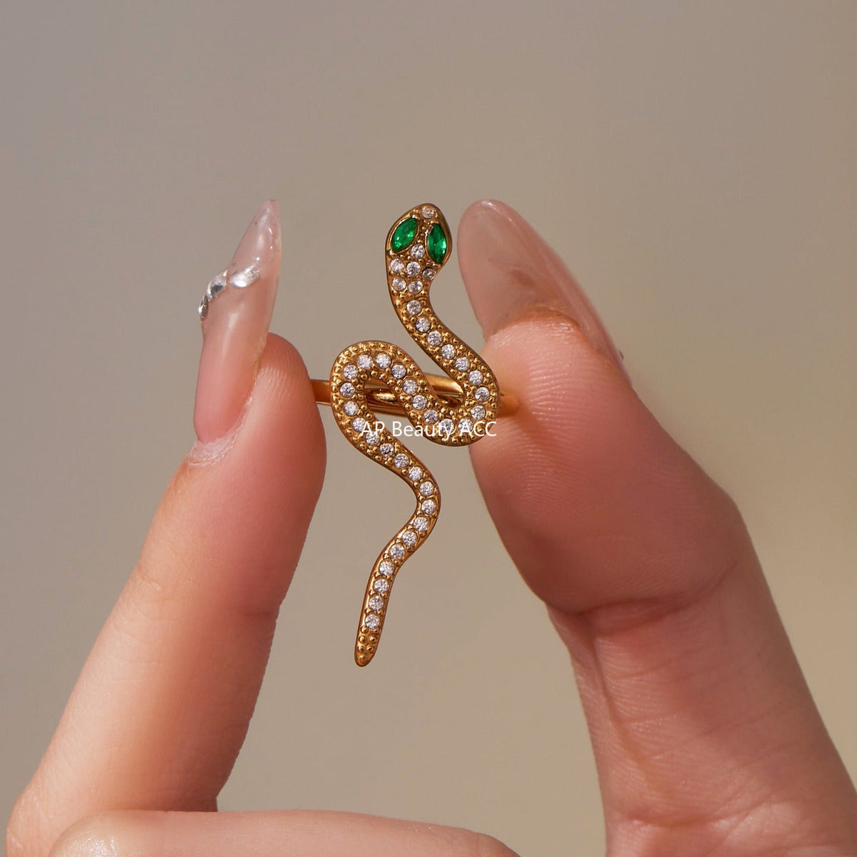 D관 - 18K 도금 스테인리스 스틸 큐빅 뱀 디자인 반지 귀걸이 [TXF412] 25.10-1