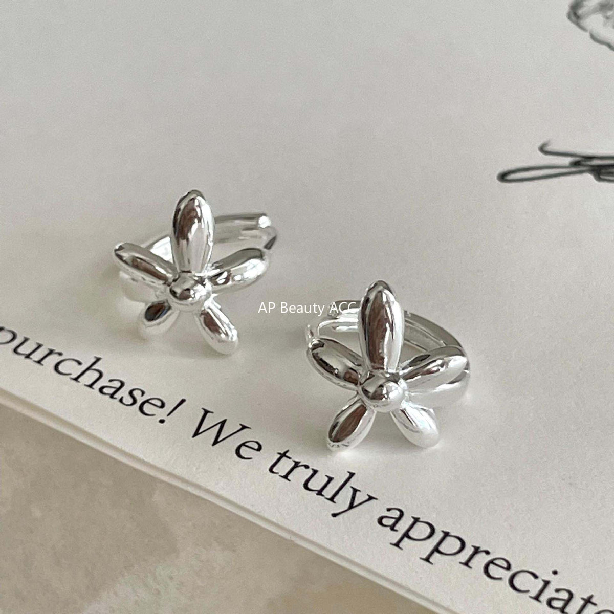 F관 - 925 실버 플라워 디자인 링 귀걸이 [C1413] 25.11-3