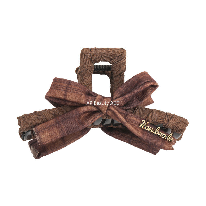 E관 - 체크 패턴 리본 디자인 집게핀 [27659] 25.11-2