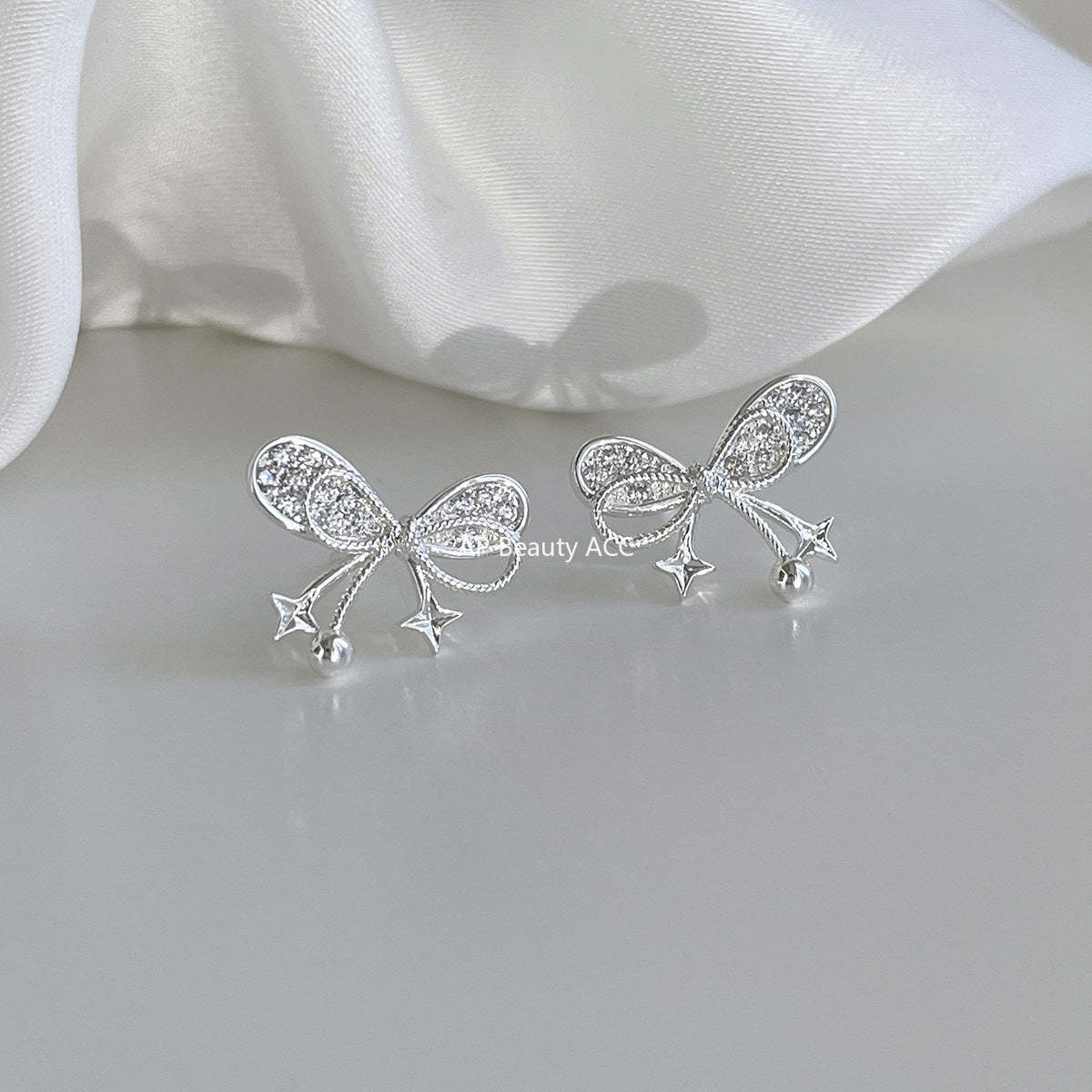 A관 - 925 은침 리본 별 큐빅 귀걸이 [EH-4329] 25.12-1