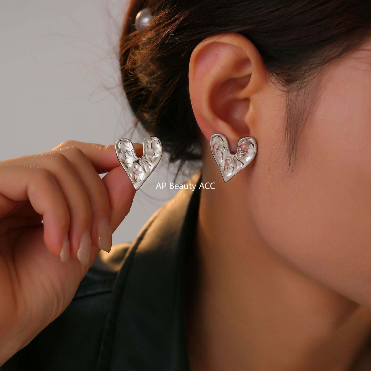 D관 - 티타늄 스틸 비정형 흑마노 텍스처 디자인 알러지 방지 귀걸이 [F1352-4] 24.05-4