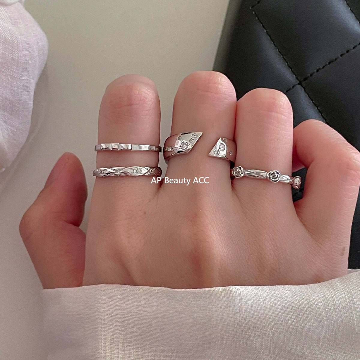 A관 - 925 실버 다이아 패턴 리본 장미 큐빅 반지 [JZ-0712] 25.10-5