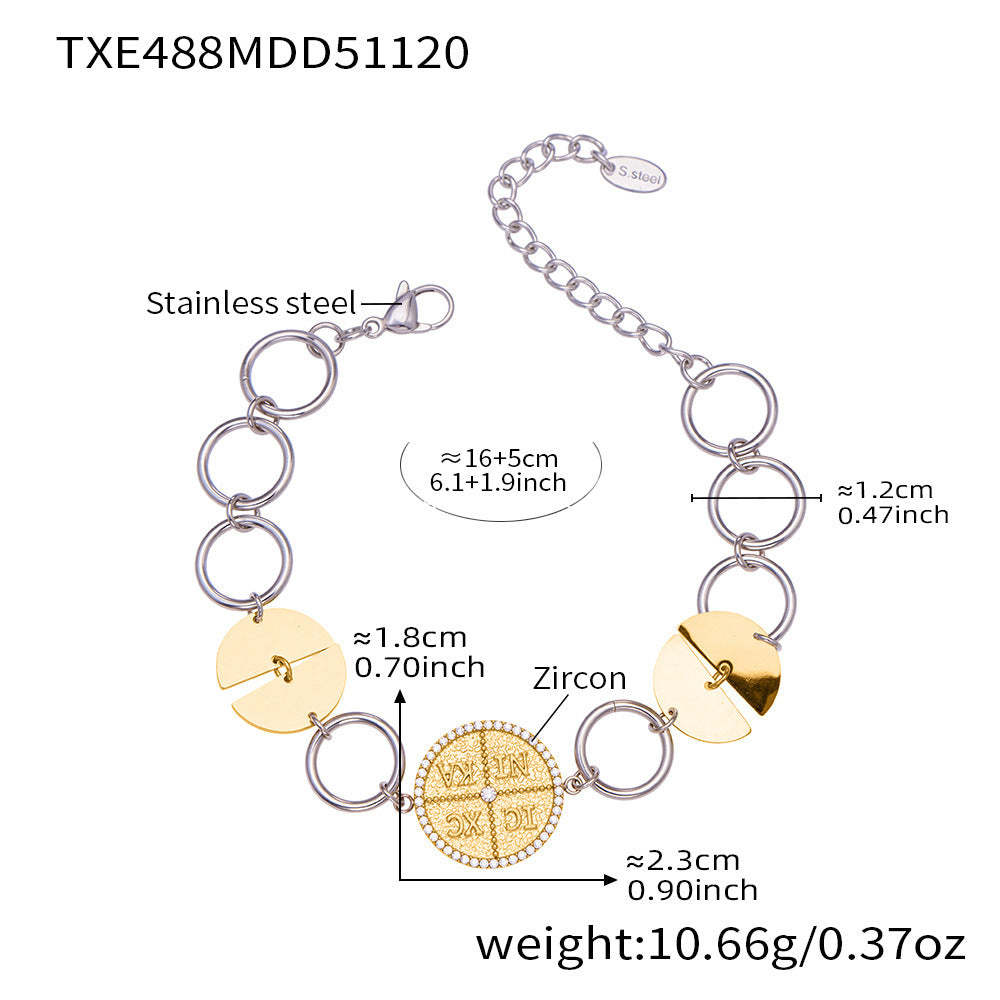 D관 - 스테인리스 스틸 이니셜 원형 펜던트 18K 도금 목걸이 팔찌 [TXP488] 25.11-4