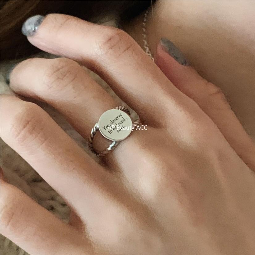 F관 - 925 실버 영어문구 원형 플레이트 심플 디자인 반지 [J1826] 25.10-4