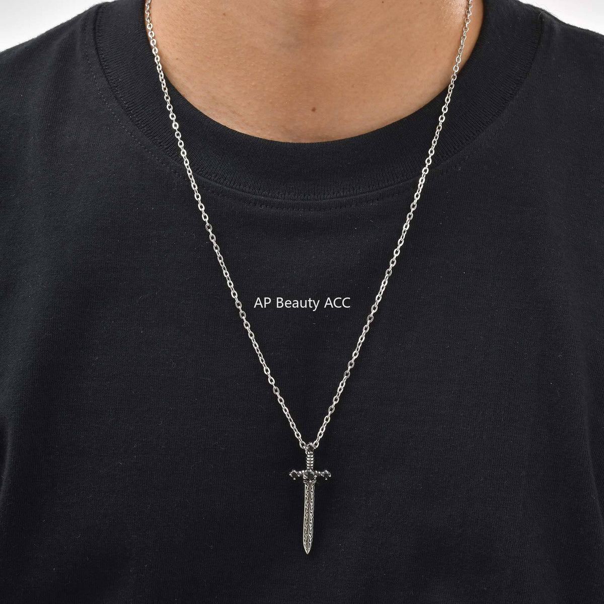 G관 - 스테인리스 스틸 블랙 큐빅 검 펜던트 목걸이 [PN-2246] 25.10-5