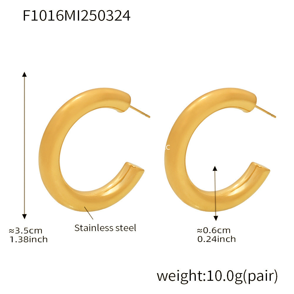 D관 - C형 디자인 스테인리스 스틸 18K 도금 귀걸이 [F350] 25.04-1