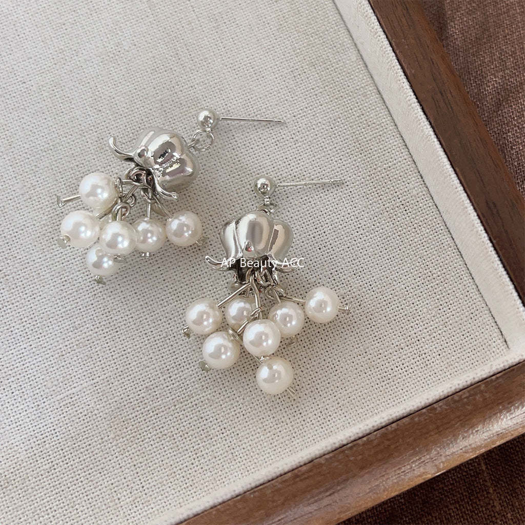 C관 - 숲 속 스타일 은침 플라워 진주 귀걸이 [4154] 24.05-4