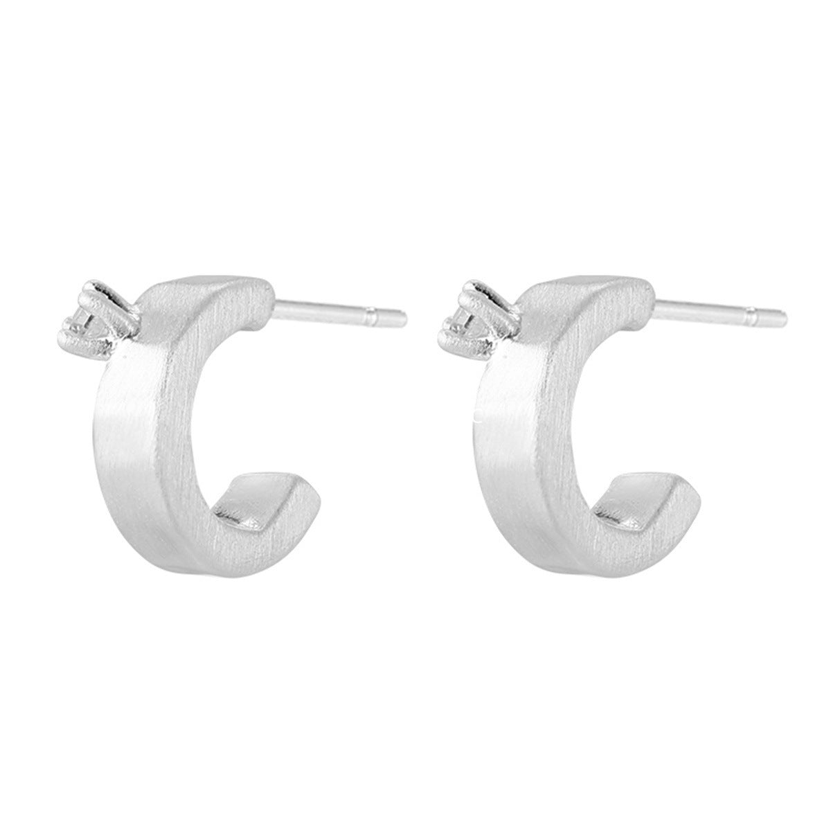 A관 - 925 은침 샌딩 큐빅 C형 스터드 귀걸이 [EH-4025] 25.10-1