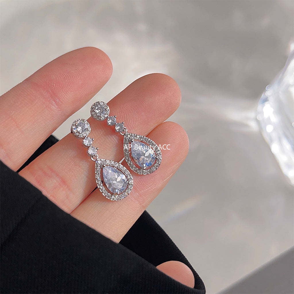 C관 - 미니 큐빅 우아한 긴 물방울 은침 귀걸이 [3884] 24.04-4