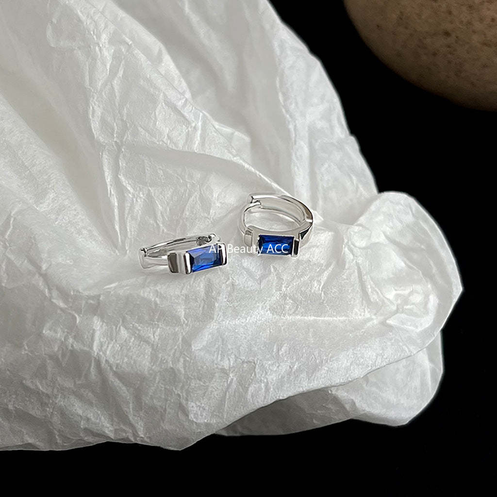 C관 - 블루 스퀘어 큐빅 백금 도금 귀걸이 [5926] 25.04-4