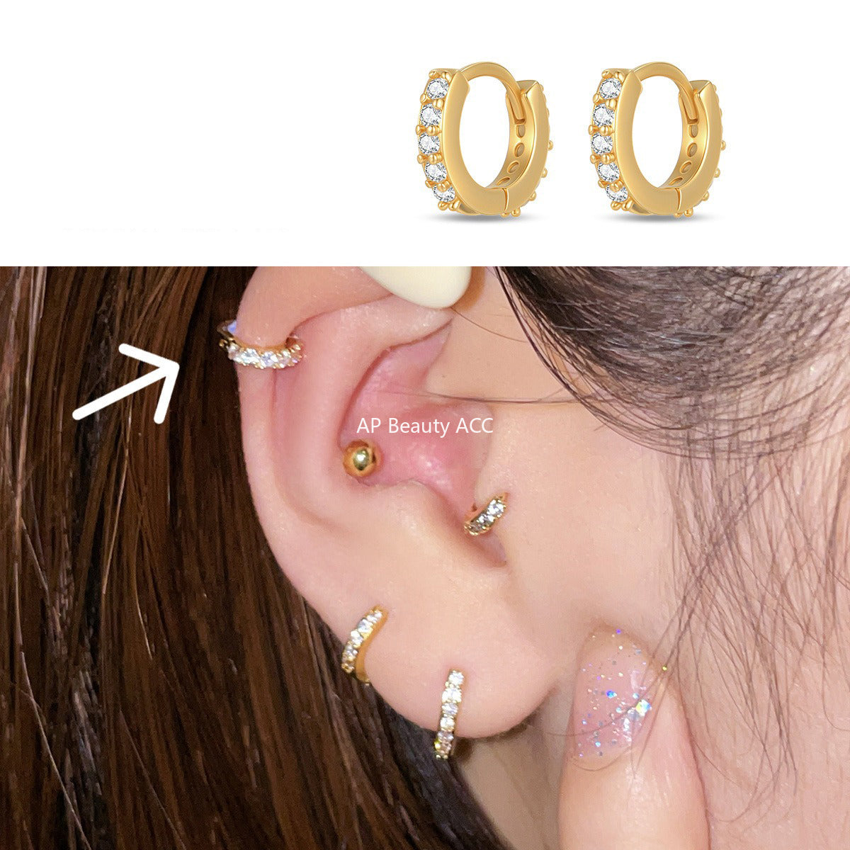 A관 - 티타늄 스틸 큐빅 후프 귀걸이 [EH-4163] 25.10-4