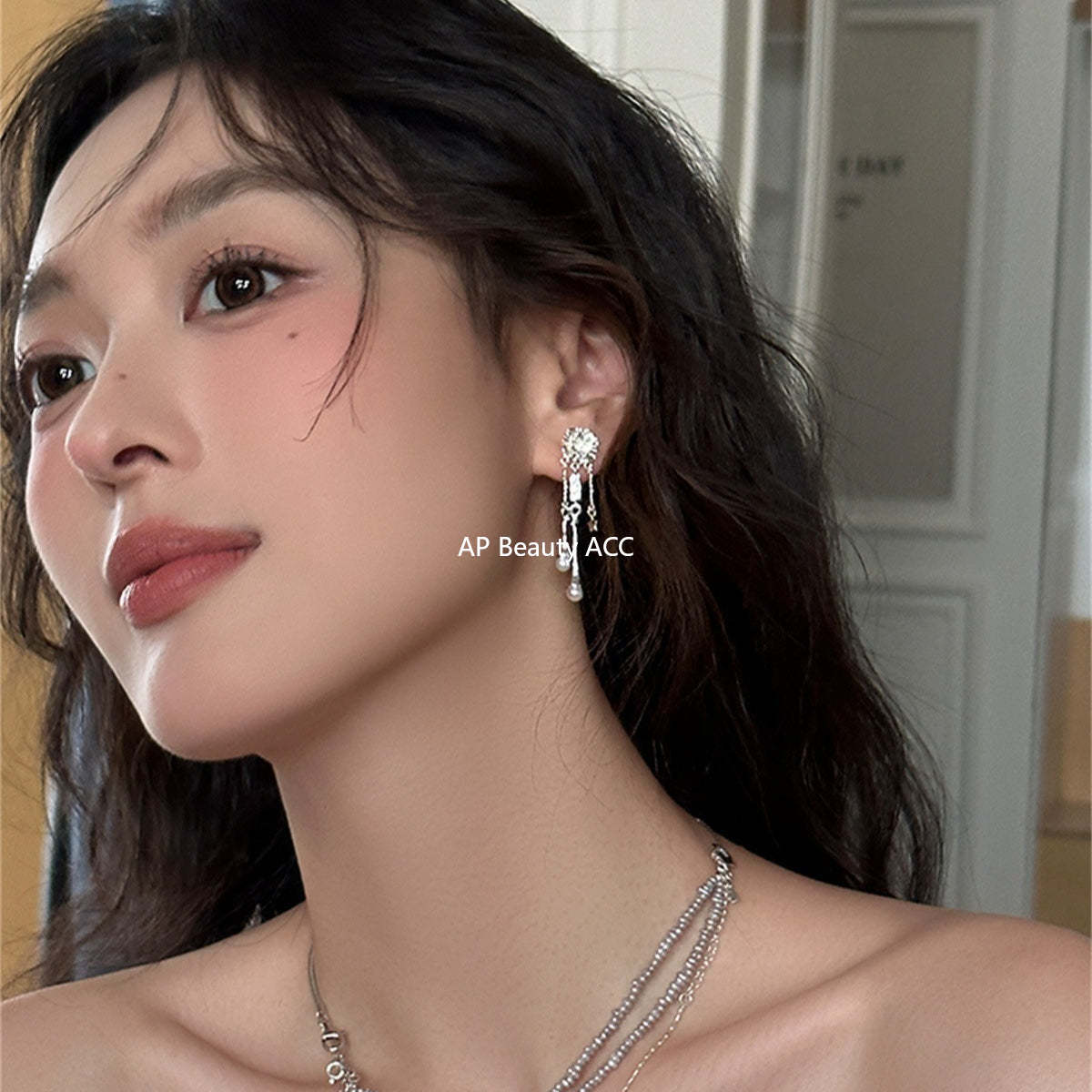 A관 - 925 은침 진주 플라워 언밸런스 드롭 귀걸이 [EH-3983] 25.10-2