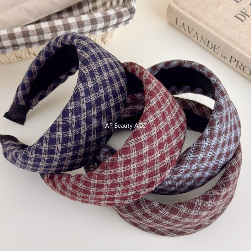 E관 - 체크 패브릭 와이드 스펀지 머리띠 [27525] 25.10-1