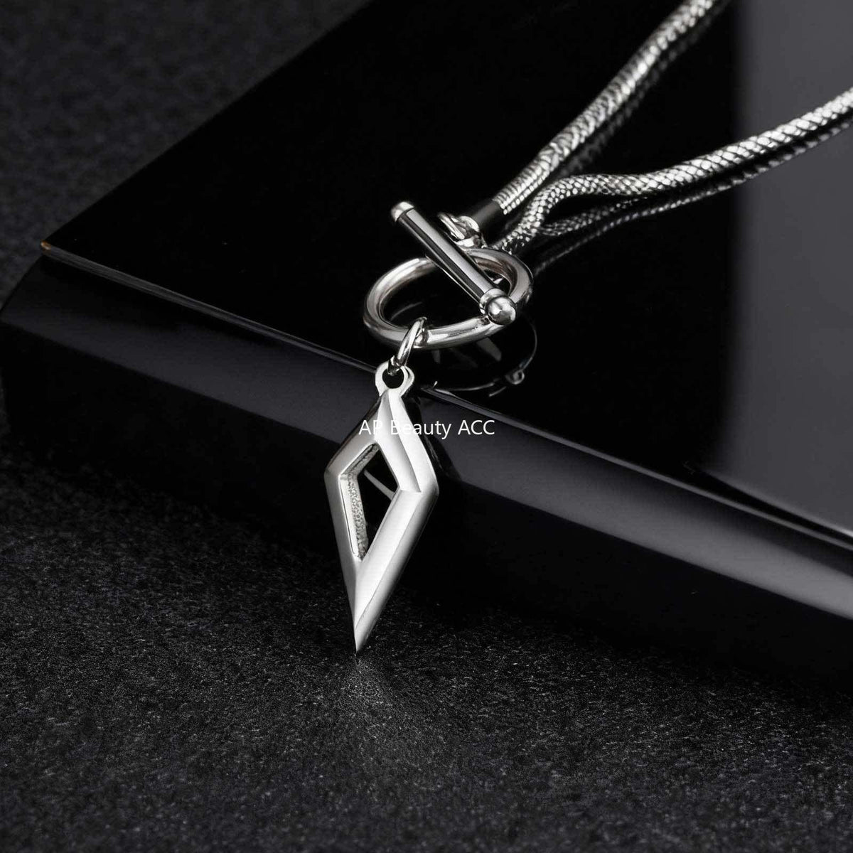 G관 - 스테인리스 OT 고리 다이아 모양 펜던트 뱀줄 목걸이 [NC-237] 25.12-2