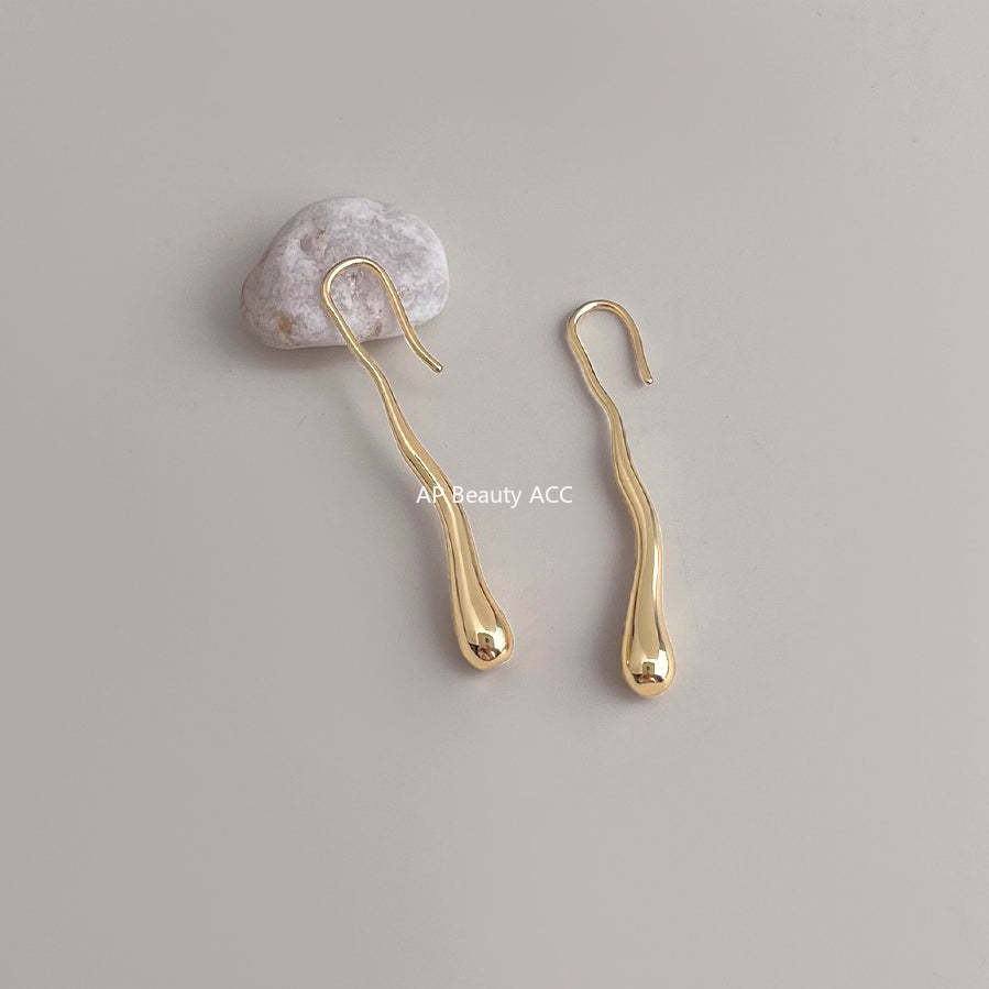C관 - 14K 도금 불규칙 물방울 디자인 후크 귀걸이 [6919] 25.10-4
