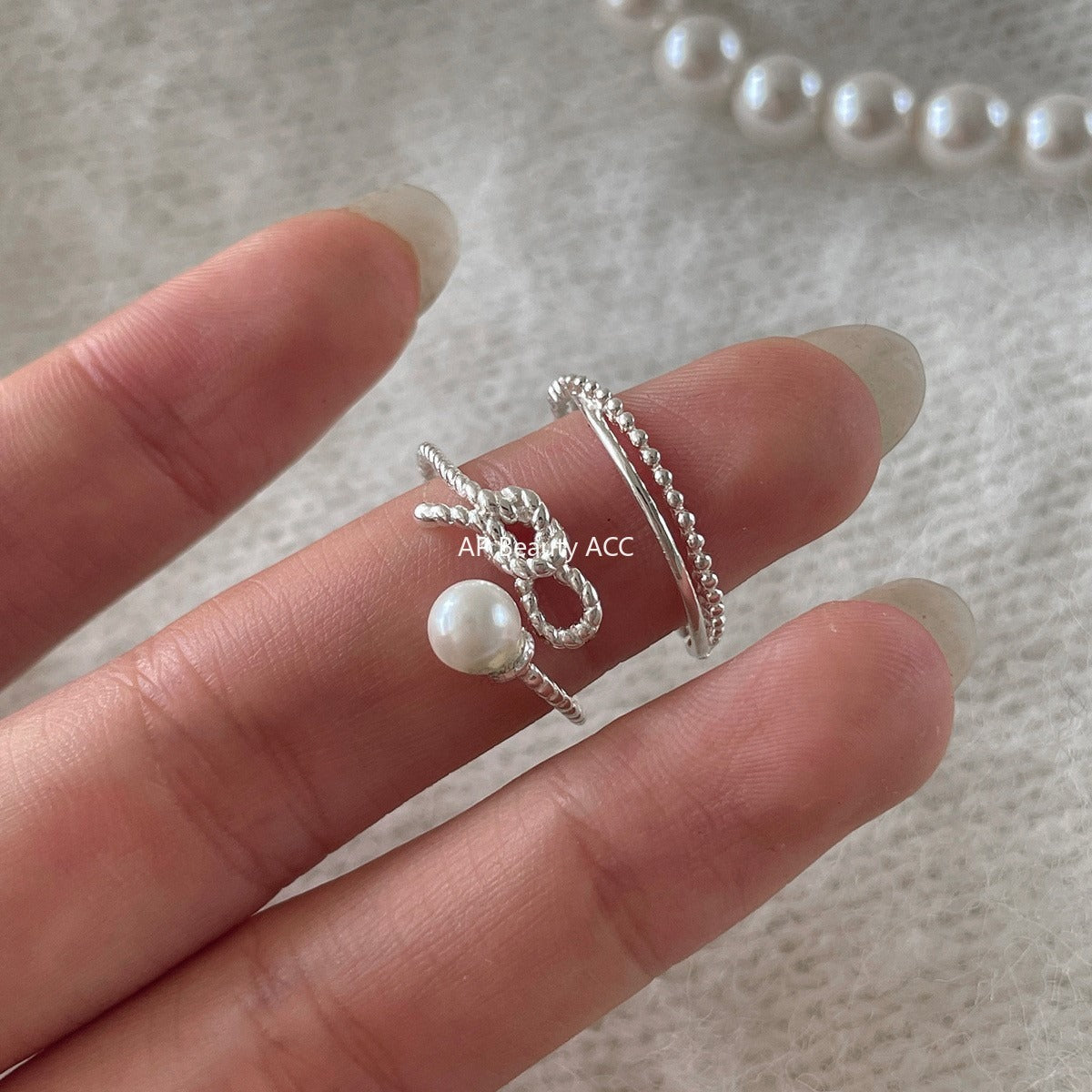 A관 - 925 실버 진주 리본 디자인 오픈형 반지 [JZ-0702] 25.11-1
