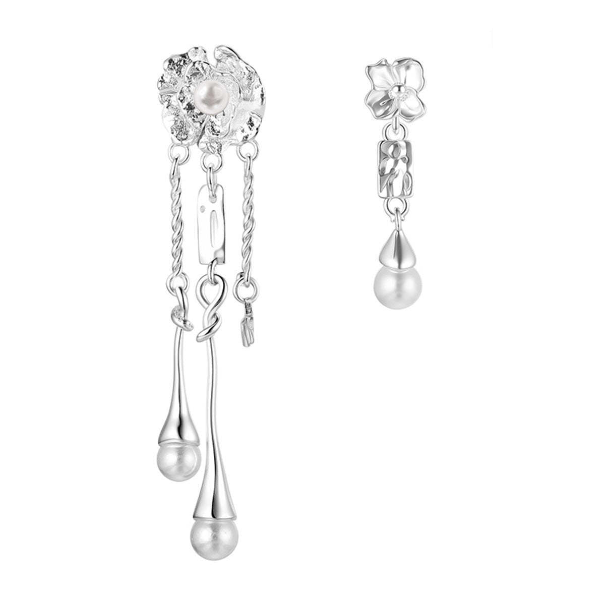 A관 - 925 은침 진주 플라워 언밸런스 드롭 귀걸이 [EH-3983] 25.10-2