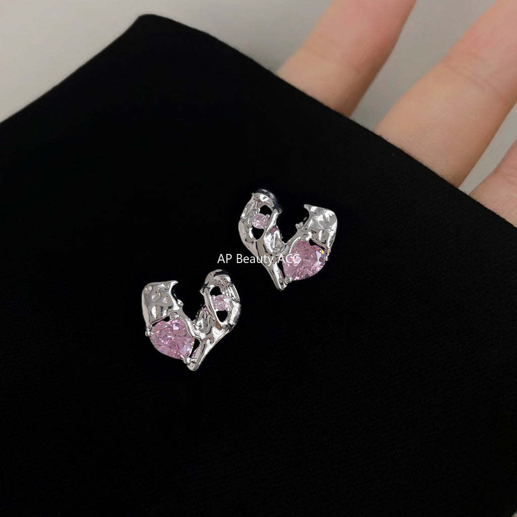 C관 - 미니 큐빅 하트 비대칭 디자이너 독창적 귀걸이 [4483] 24.07-2