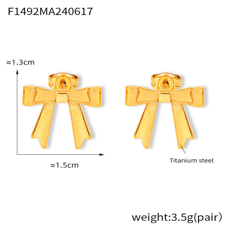 D관 - 티타늄 스틸 18K 도금 리본 디자인 트렌디 럭셔리 귀걸이 [F1492] 24.06-3