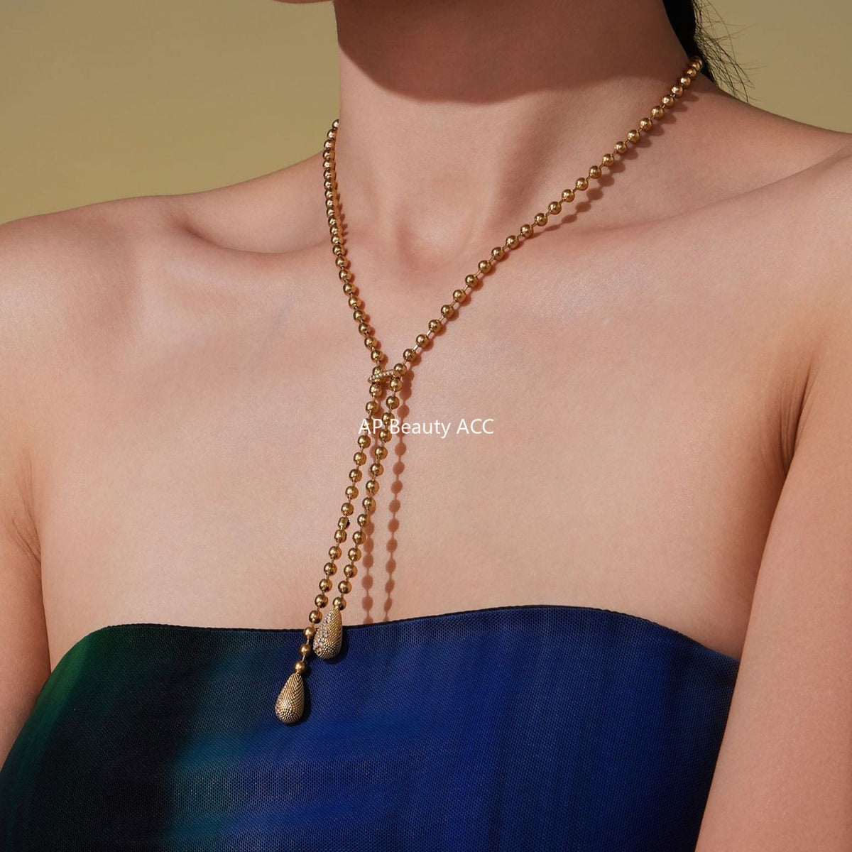 D관 - 18K 골드 도금 스테인리스 스틸 물방울 큐빅 비즈 체인 목걸이 귀걸이 [TXP419-TXF419] 25.10-1